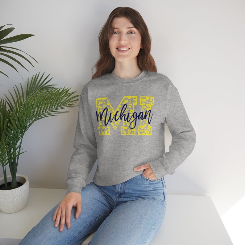 Michigan Sweatshirt, ADULT Size Unisex Heavy Blend Crewneck Sweatshirt, College, Football, University, Basketball, Baseball, State