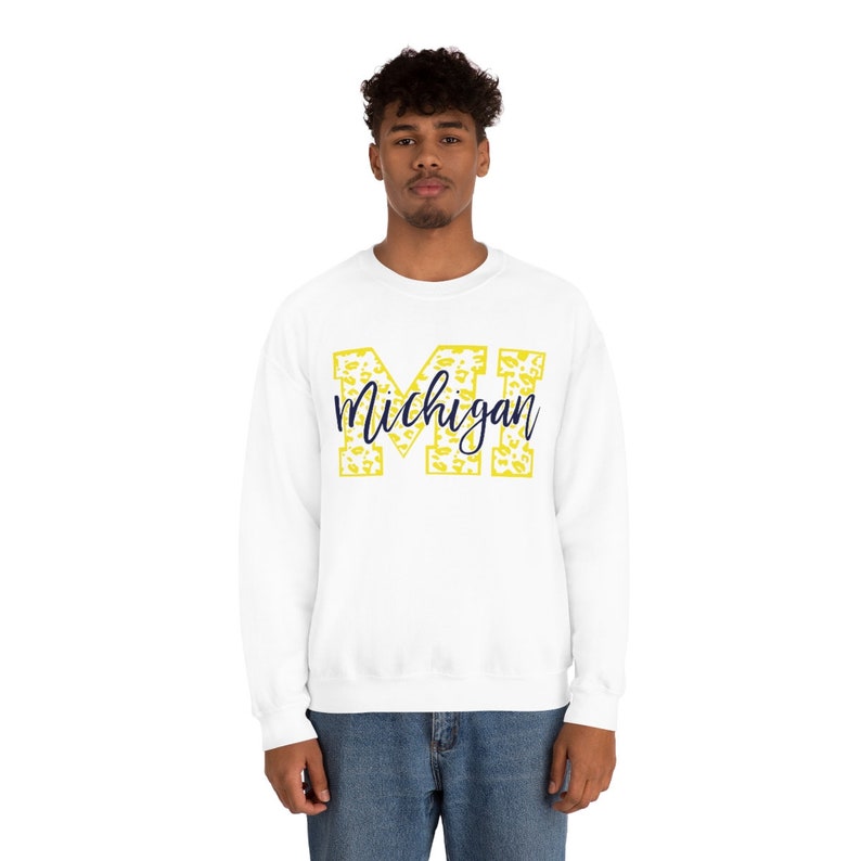 Michigan Sweatshirt, ADULT Size Unisex Heavy Blend Crewneck Sweatshirt, College, Football, University, Basketball, Baseball, State