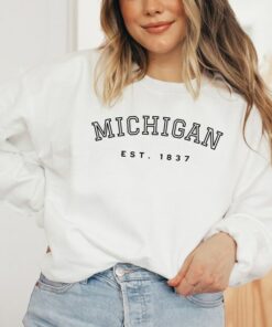 Michigan Themed Crewneck Sweatshirt, Collegiate Text Michigan Est. Sweatshirt, Michigan Gifts, Michigan Themed Shirt