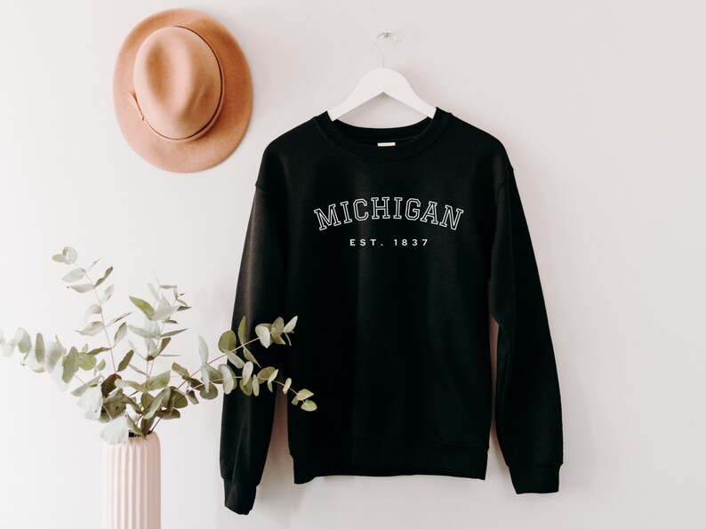 Michigan Themed Crewneck Sweatshirt, Collegiate Text Michigan Est. Sweatshirt, Michigan Gifts, Michigan Themed Shirt