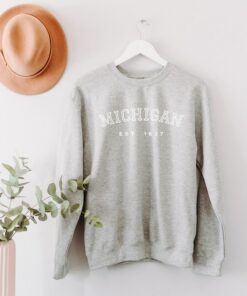 Michigan Themed Crewneck Sweatshirt, Collegiate Text Michigan Est. Sweatshirt, Michigan Gifts, Michigan Themed Shirt