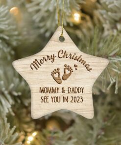 Mommy And Daddy See You In 2023 Ceramic Ornament (Not Made of Wooden), Pregnancy Announcement, Pregnancy Reveal, New Baby, Christmas Ornament For New Parents