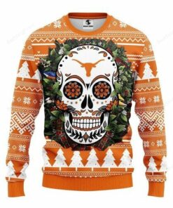 NCAA TEXAS LONGHORNS SKULL FLOWER UGLY CHRISTMAS SWEATER, ALL OVER PRINT SWEATSHIRT