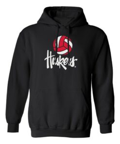 Nebraska Volleyball Legacy Script Huskers Hooded Sweatshirt Nebraska Cornhuskers Fleece Hoody Front Pouch Pocket Cuffed Sleeves Hoodie