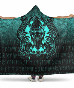 Nordic Warrior Valhalla Norse Cyan Version Hooded Blanket