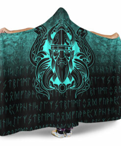 Nordic Warrior Valhalla Norse Cyan Version Hooded Blanket