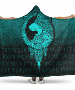 Norse Wolf Cyan Version Viking Hooded Blanket