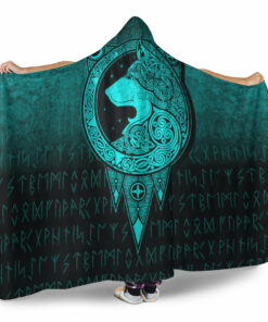 Norse Wolf Cyan Version Viking Hooded Blanket