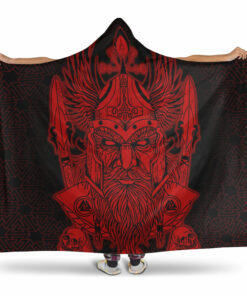 Odin And Raven Red Viking Homeset Hooded Blanket