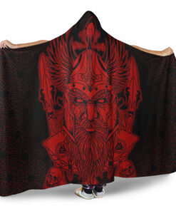 Odin And Raven Red Viking Homeset Hooded Blanket