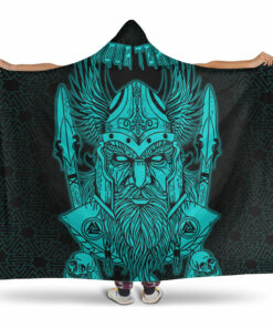 Odin And Raven Turquoise Text Viking Homeset Hooded Blanket