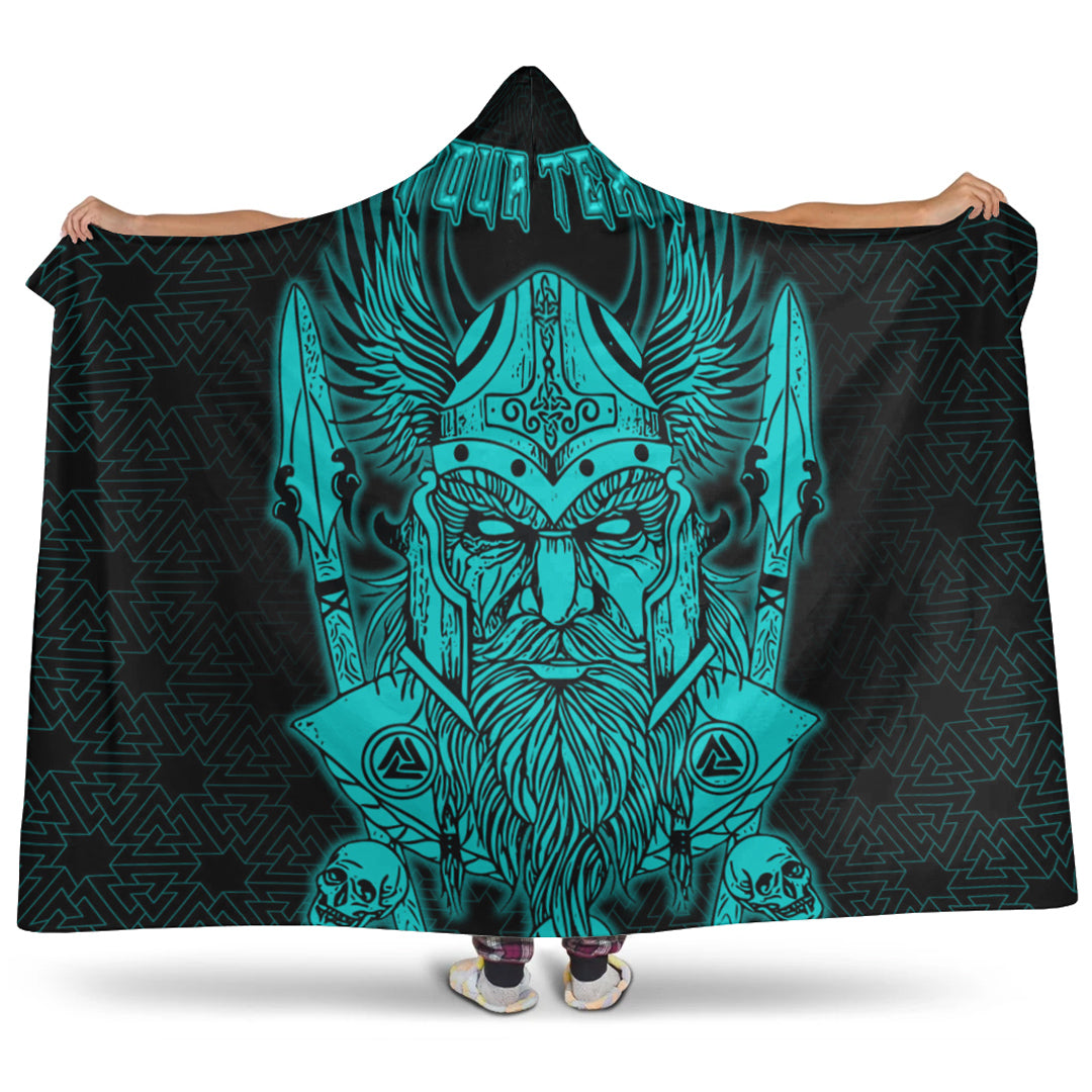 Odin And Raven Turquoise Text Viking Homeset Hooded Blanket