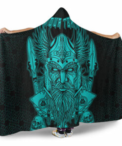 Odin And Raven Turquoise Text Viking Homeset Hooded Blanket
