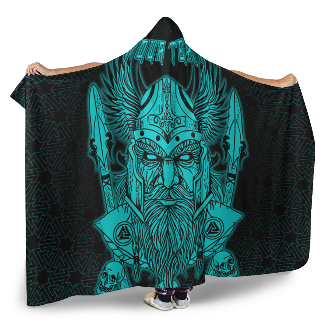 Odin And Raven Turquoise Text Viking Homeset Hooded Blanket