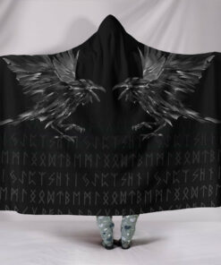 Odin Huginn and Muninn Rune Viking Hooded Blanket
