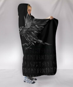 Odin Huginn and Muninn Rune Viking Hooded Blanket