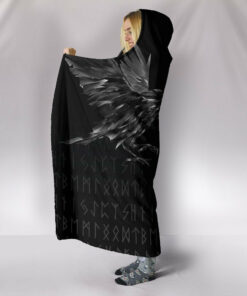 Odin Huginn and Muninn Rune Viking Hooded Blanket