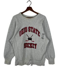Ohio State University Hockey Distressed Ripped Sweatshirt Champion Reverse Weave Sweatshirt