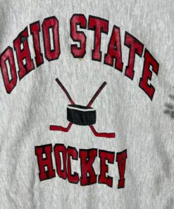 Ohio State University Hockey Distressed Ripped Sweatshirt Champion Reverse Weave Sweatshirt