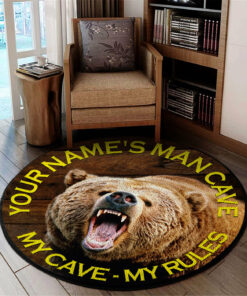 Personalize Bear Hunting My Cave My Rules Round Rug, Carpet
