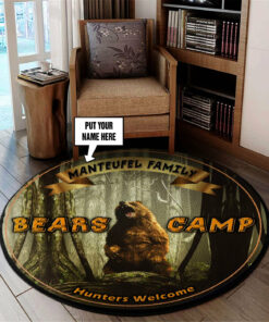 Personalized Bears Camp Hunting Round Rug, Carpet