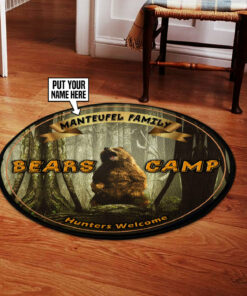 Personalized Bears Camp Hunting Round Rug, Carpet