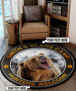 Personalized Bears Hunting Welcome Round Rug, Carpet