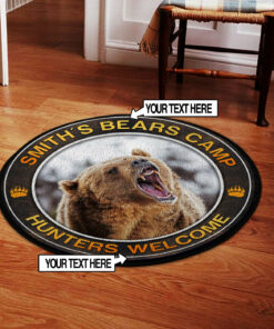 Personalized Bears Hunting Welcome Round Rug, Carpet