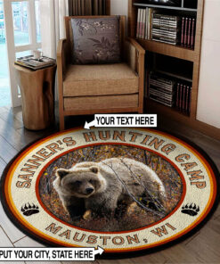 Personalized Bears Hunting Welcome Round Rug, Carpet Gifts for Hunting Lovers