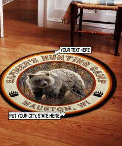 Personalized Bears Hunting Welcome Round Rug, Carpet Gifts for Hunting Lovers