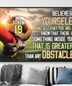 Personalized Believe In Yourself Soccer Poster, Inspirational Gift for Soccer Player Sports Lover, Soccer Wall Art Print Boy's Bedroom Man Cave Décor