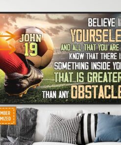 Personalized Believe In Yourself Soccer Poster, Inspirational Gift for Soccer Player Sports Lover, Soccer Wall Art Print Boy's Bedroom Man Cave Décor