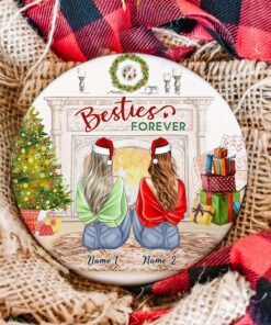 Personalized Bestie Forever Ceramic Ornament, Custom 2022 Christmas Ornament With Names, Gift For Her Best Friends Sister BFF, Xmas Keepsake
