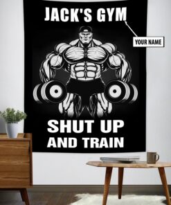 Personalized Bodybuilding Banner Flag Tapestry Home Gym Decor Shut Up And Train