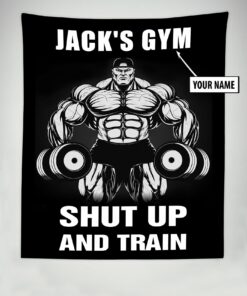 Personalized Bodybuilding Banner Flag Tapestry Home Gym Decor Shut Up And Train