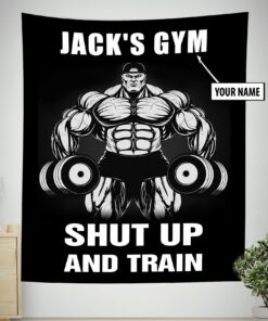 Personalized Bodybuilding Banner Flag Tapestry Home Gym Decor Shut Up And Train