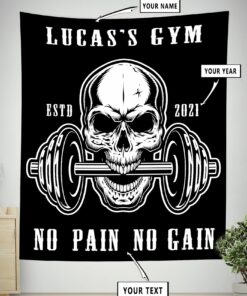 Personalized Bodybuilding Flag Tapestry Gym Decor Skull Dumbbell Wall Art