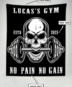 Personalized Bodybuilding Flag Tapestry Gym Decor Skull Dumbbell Wall Art