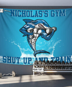 Personalized Bodybuilding Flag Tapestry Home Gym Idea Muscle Shark