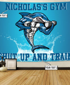 Personalized Bodybuilding Flag Tapestry Home Gym Idea Muscle Shark