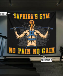 Personalized Bodybuilding Women Banner Flag Tapestry Home Gym Decor Gym Gift No Pain No Gain