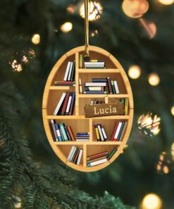 Personalized Bookshelf 2D Ceramic Ornament, Librarian, Bookworm, Book Lover Gift, Funny Creative Unique Christmas Tree Ornament Gift For Her