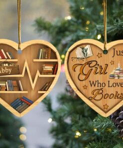 Personalized Bookshelf Just A Girl Who Loves Books 2D Ceramic Ornament (Not a Wooden Ornament), Librarian Bookworm Book Lover, Trendy Unique Christmas Gift For Her