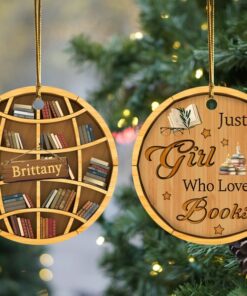 Personalized Bookshelf Just A Girl Who Loves Books 2D Ceramic Ornament (Not a Wooden Ornament), Librarian Bookworm Book Lover, Trendy Unique Christmas Gift For Her