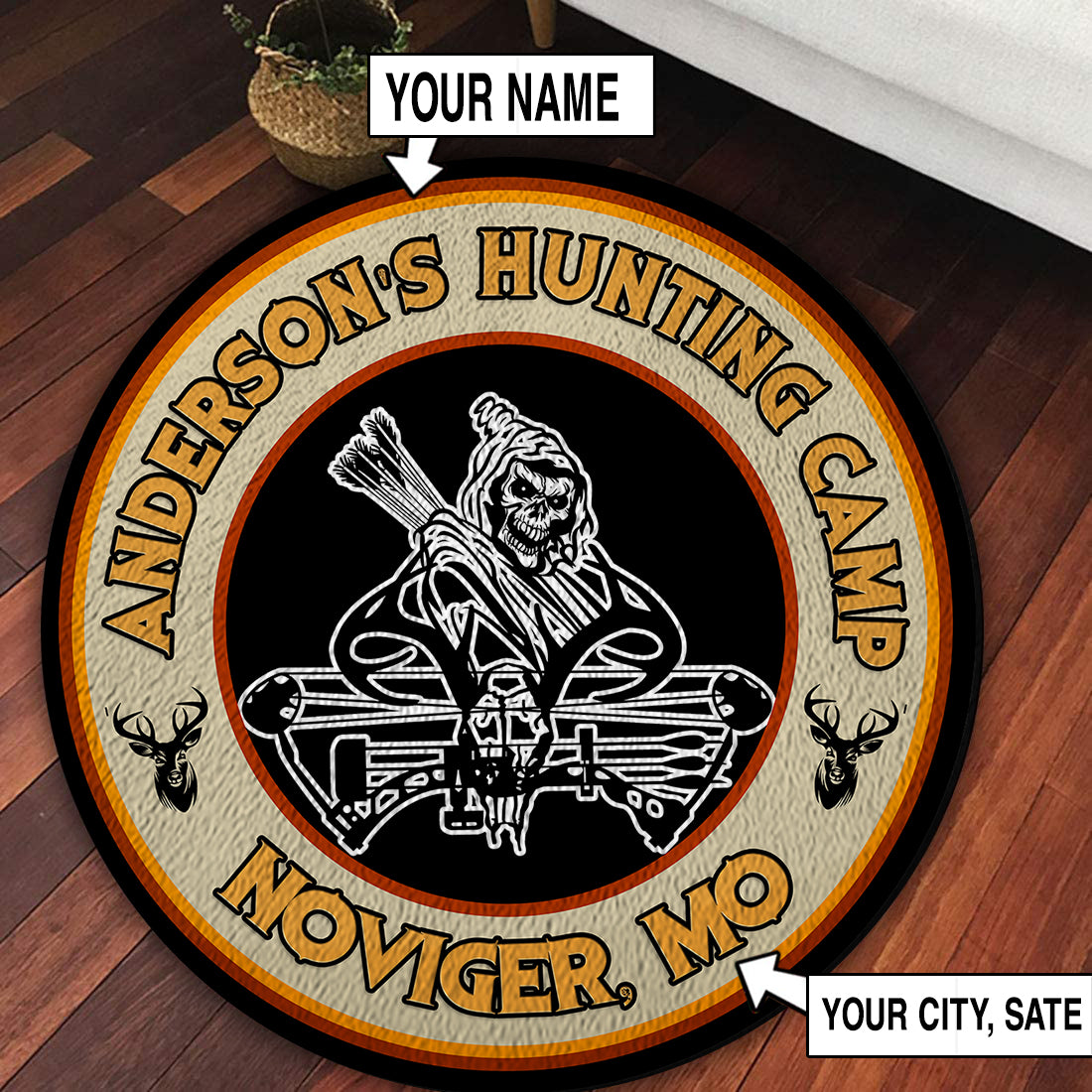 Personalized Bow Hunting Deer Round Rug, Carpet