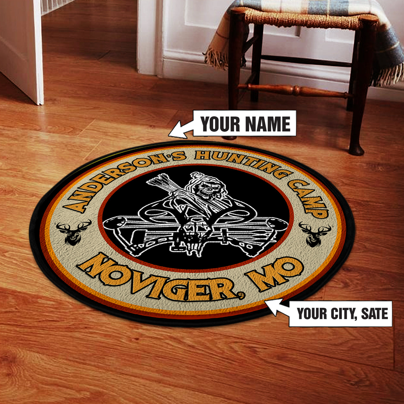 Personalized Bow Hunting Deer Round Rug, Carpet