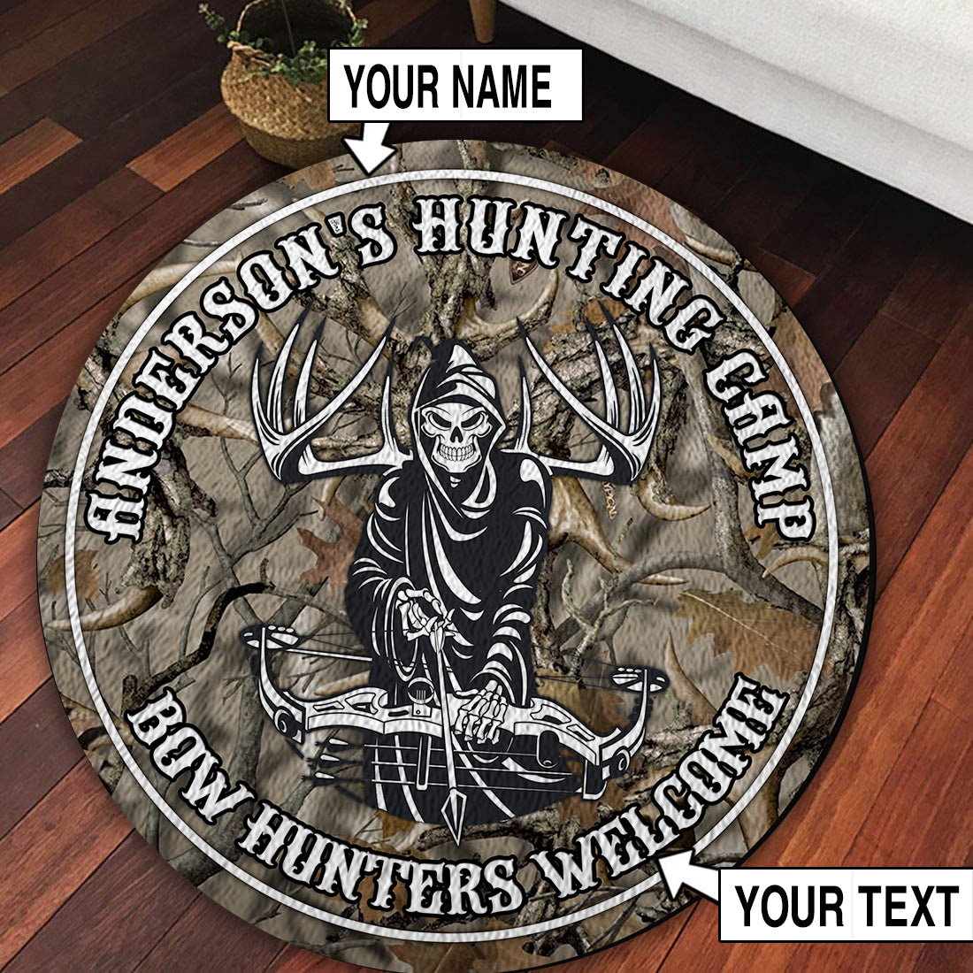 Personalized Bow Hunting Welcome Round Rug, Carpet