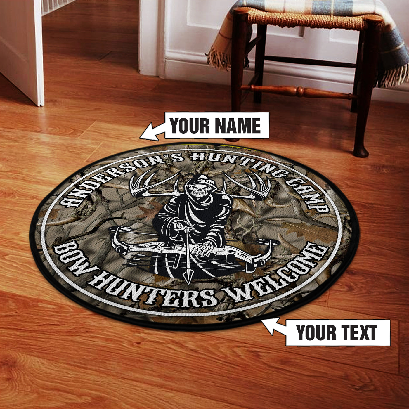 Personalized Bow Hunting Welcome Round Rug, Carpet