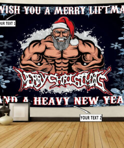 Personalized Christmas Fitness Home Gym Decor Banner Flag Tapestry