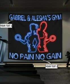 Personalized Couple Home Gym Decor Neon Effect Banner Flag Tapestry